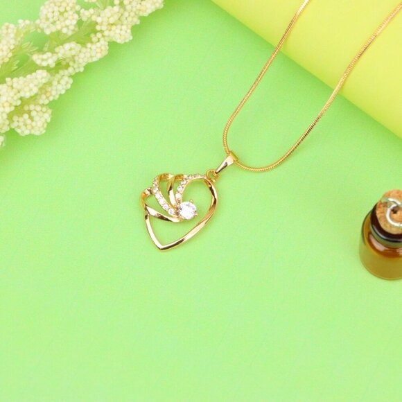 "Rose Gold Heart Pendant with CZ Stone and Twisted Open Design, XPPT1400 - Picture 13 of 13